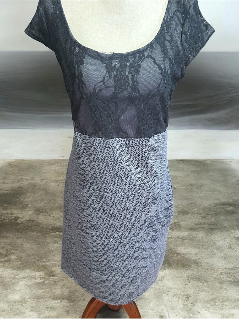 Vanity Black Scoop Neck Dress with Lace Detail Y2K Size Medium
